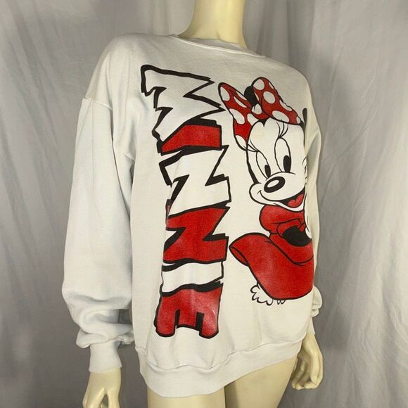 Vintage Disney Minnie Mouse Sweatshirt XL Made USA 90s Red Polka Dot Bow Graphic - Picture 4 of 15